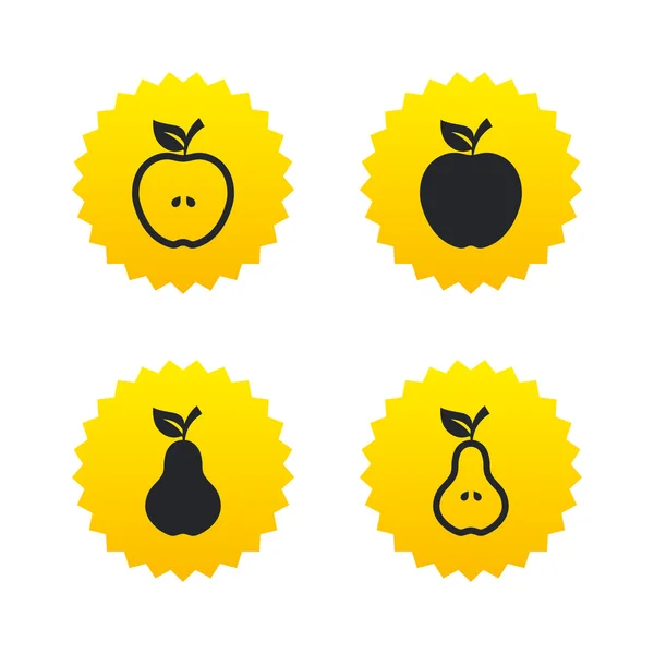 Fruits avec icônes de feuilles . — Image vectorielle