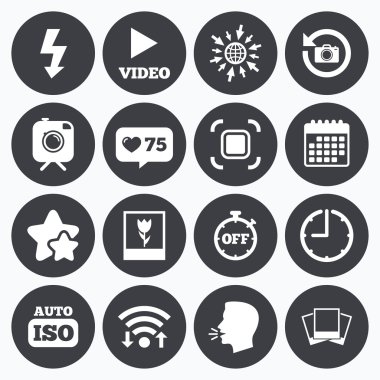 Fotoğraf, video simgeler. Kamera, fotoğraf ve çerçeve.