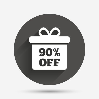 yüzde 90'ı Satılık hediye kutusu etiketi işareti simgesi.