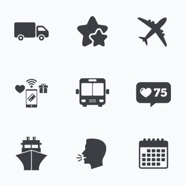 Taşıma simgeler. Kamyon, uçak, otobüs ve gemi.