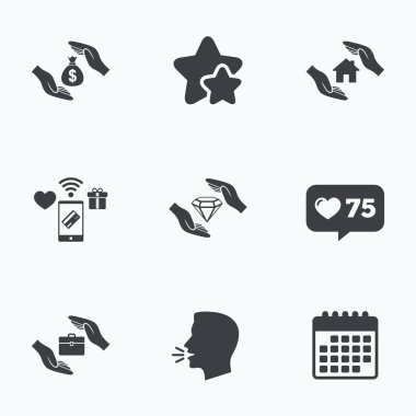 sigorta simgeler eller. para tasarruf işareti.