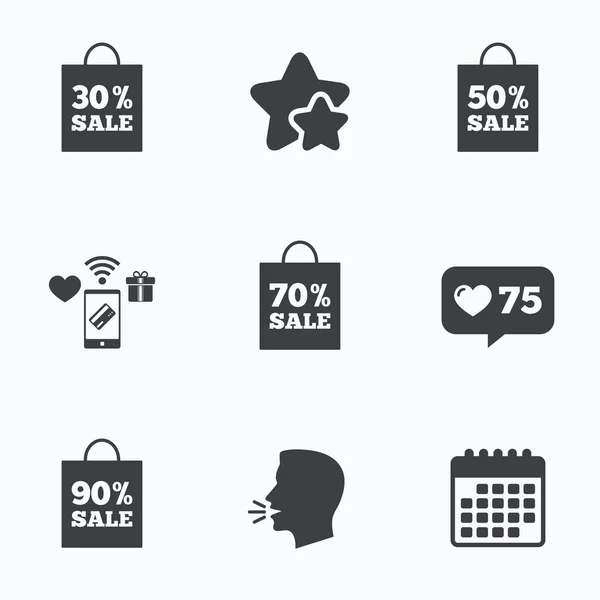 Icônes étiquette sac de vente. Symboles de réduction . — Image vectorielle