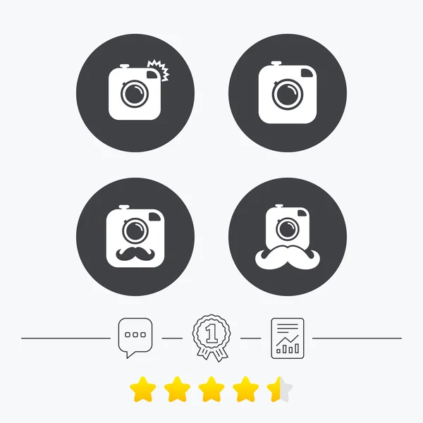 Hipster fotocamera met snor pictogrammen. — Stockvector