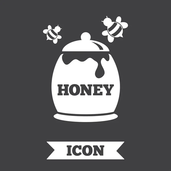 Icono de signo de miel en olla. Alimento dulce natural . — Vector de stock