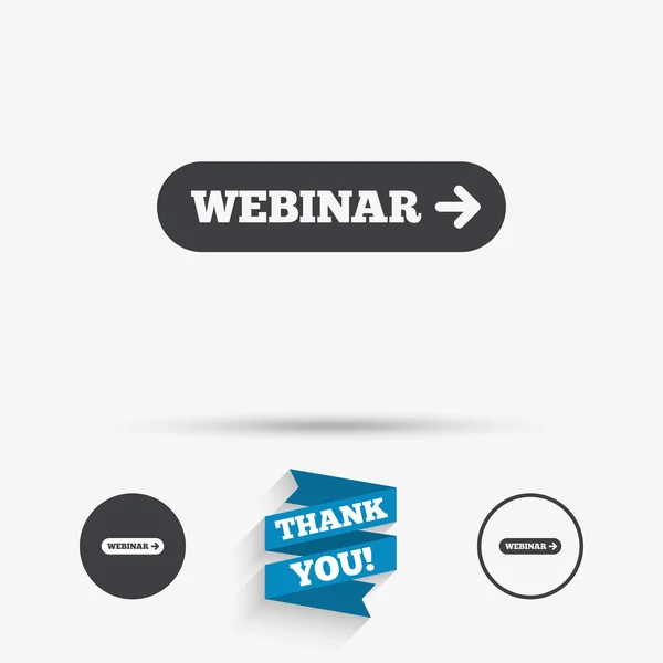 Webinar met pijlpictogram teken. Web studie symbool. — Stockvector