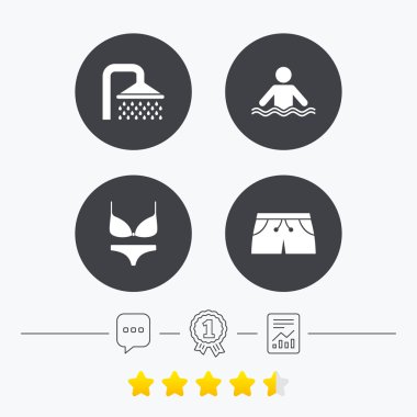 Yüzme Havuzu simgeler. Duş ve mayo işaretleri.