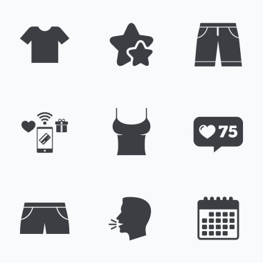 Giysi işaretler. T-shirt ve şort ile pantolon.