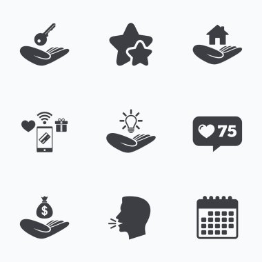 Yardım simgeleri eller. Koruma ve sigorta.