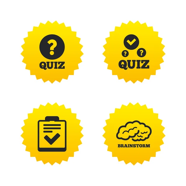 Quiz icons. Checklist and human brain symbols. — Stock Vector