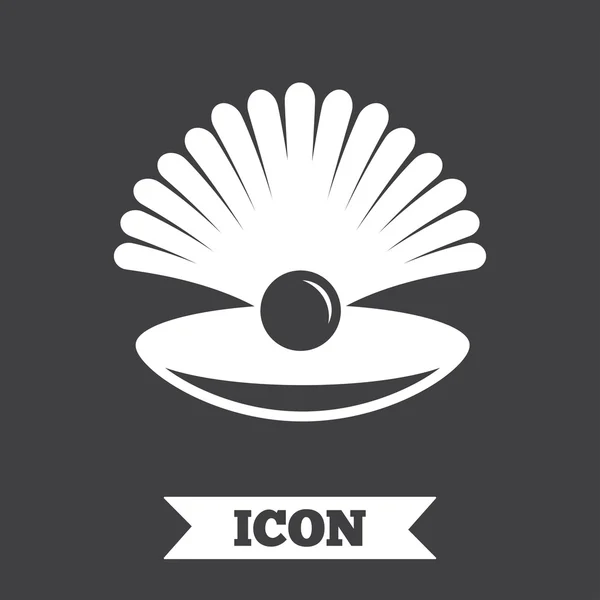Concha do mar com ícone de sinal de pérola. Símbolo da concha . — Vetor de Stock
