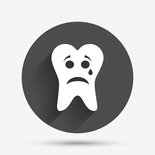 Tooth sad face with tear sign icon. Aching tooth — Stock Vector