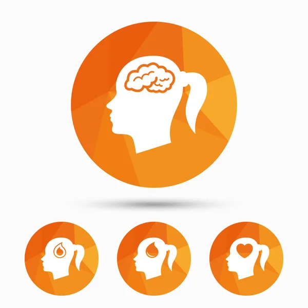 Head with brain icon.Female woman symbols. — Stock Vector