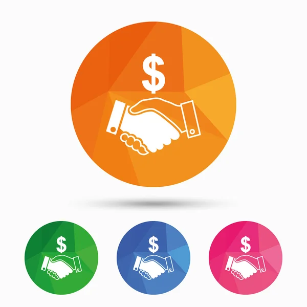 Dollar handshake sign icon. Successful business. — Stock Vector