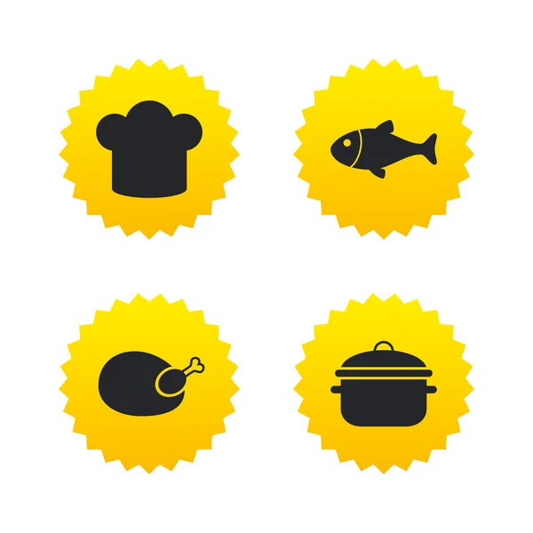 Sombrero jefe, iconos de sartén de cocina . — Vector de stock