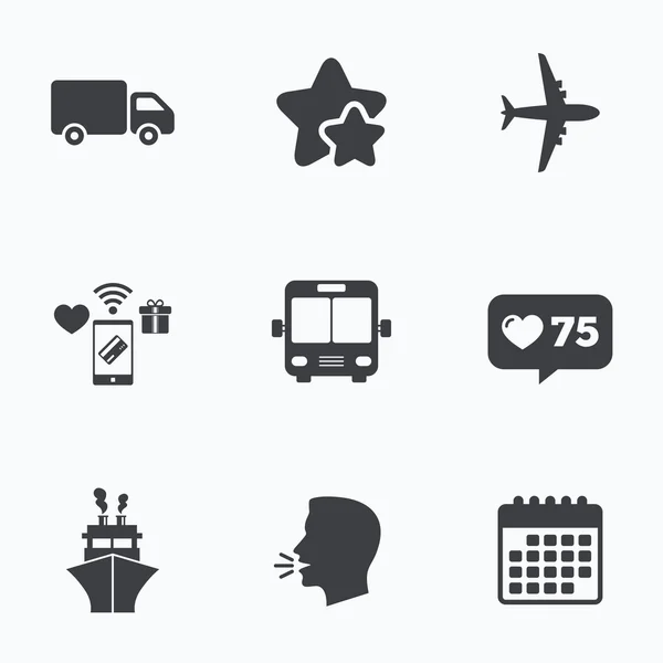 Transport icons. Truck, Airplane, Bus and Ship. — Stock Vector