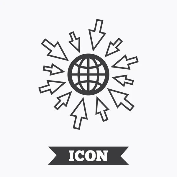 Ga naar Web icon. Wereldbol met muiscursors. — Stockvector