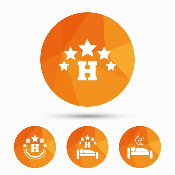 Iconos de hotel de cinco estrellas. Lugar de descanso de viaje . — Vector de stock