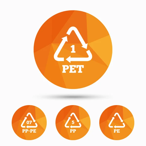 PET, PP-pe and PP. Polyethylene terephthalate — Stock Vector