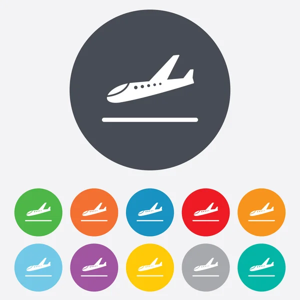 Icono de aterrizaje en avión. Símbolo de transporte aéreo . — Archivo Imágenes Vectoriales