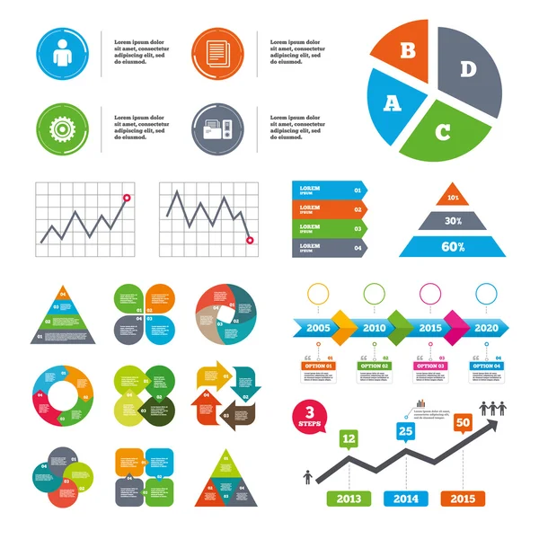 Accounting workflow icons. Human documents. — Stock Vector