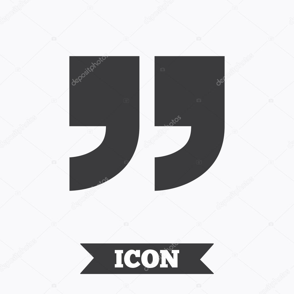 Quote sign icon. Quotation mark symbol. Double quotes at the end of words. Graphic design element. Flat quote symbol on white background. Vector