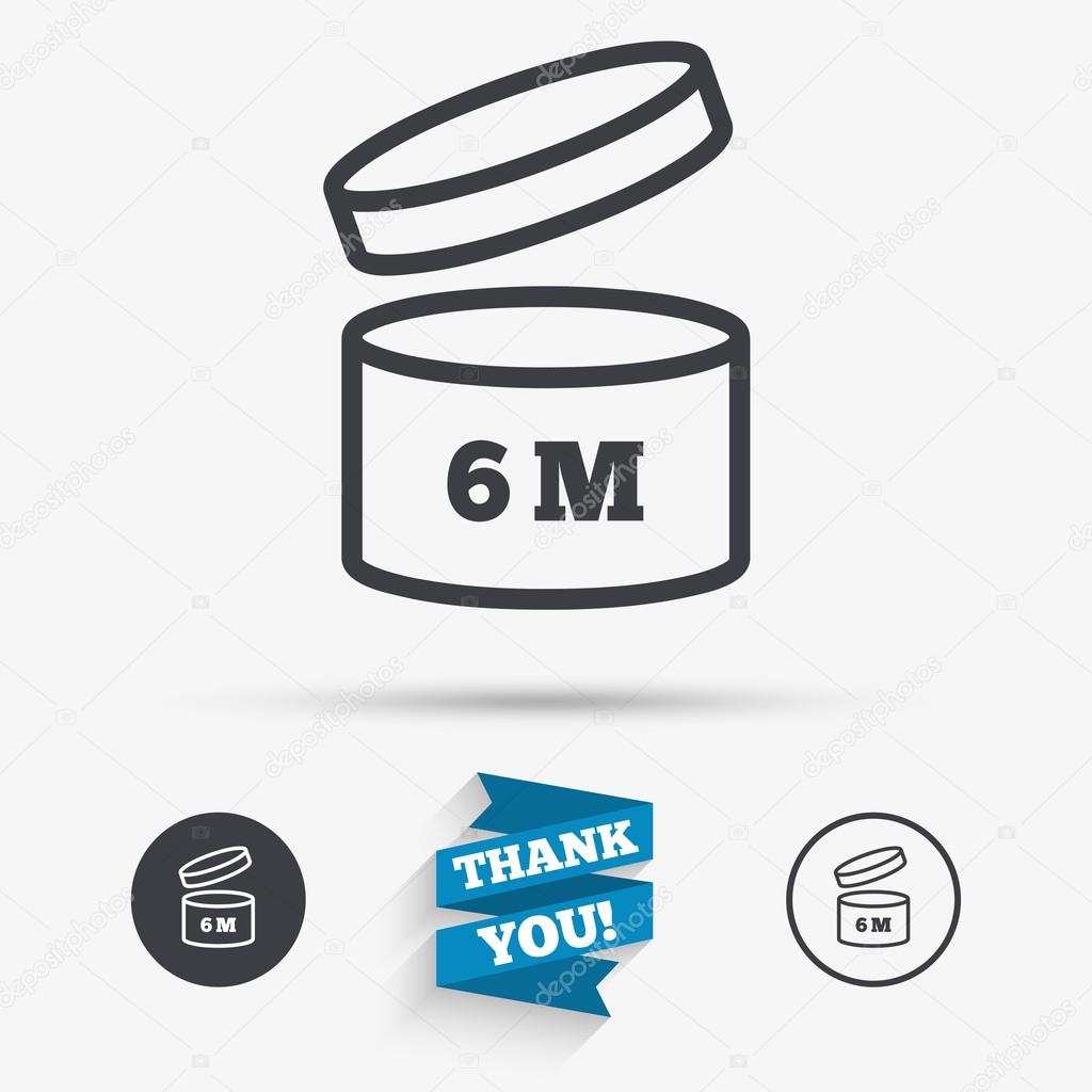 After opening use 6 months sign icon. Expiration date. Flat icons. Buttons with icons. Thank you ribbon. Vector
