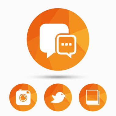 Sosyal medya. Sohbet konuşma balonu. Fotoğraf çerçeveleri.