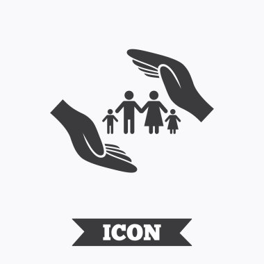 Aile hayat sigortası işareti simgesi. Ellerini korumak.