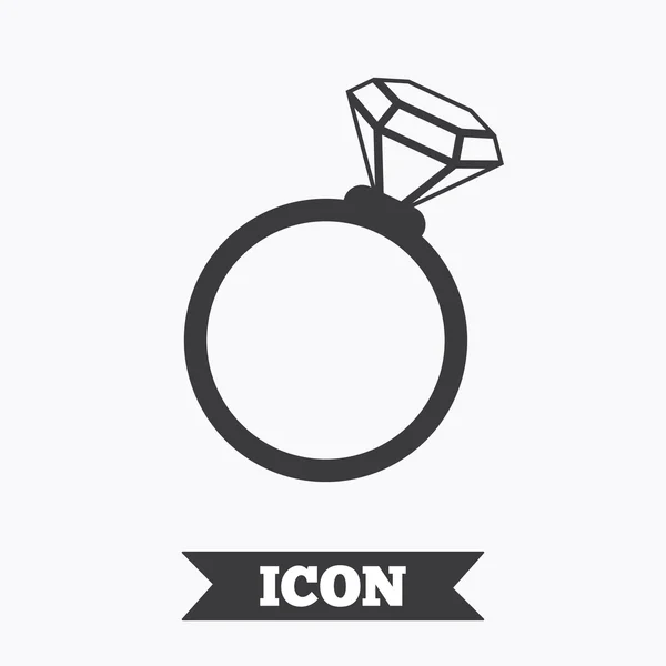ไอคอนป้ายแหวน เครื่องประดับที่มีสัญลักษณ์เพชร . — ภาพเวกเตอร์สต็อก