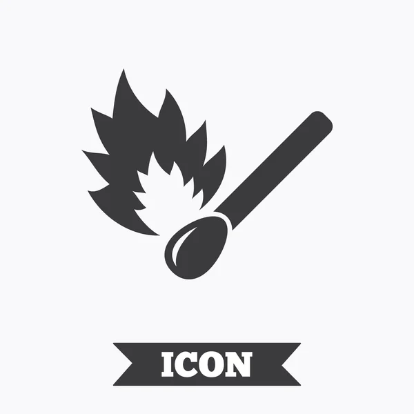 Match stick burns icon. Burning matchstick sign. — Stock Vector