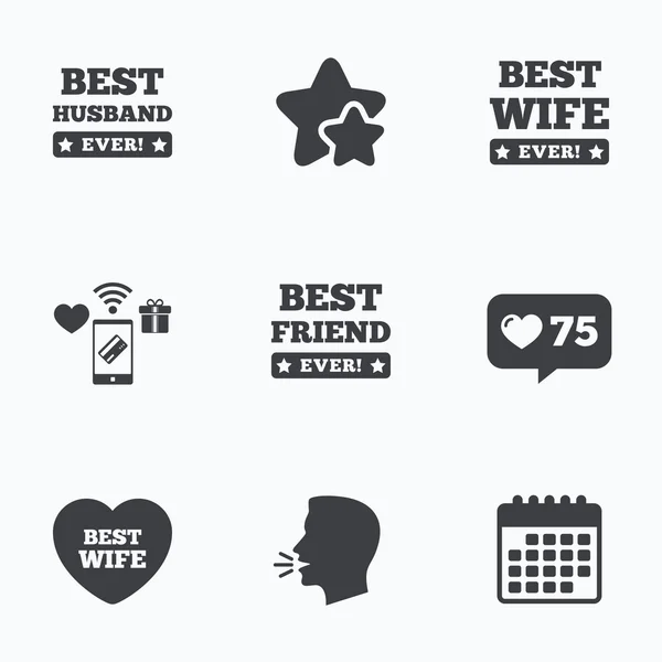 Melhores ícones de esposa, marido e amigo . — Vetor de Stock
