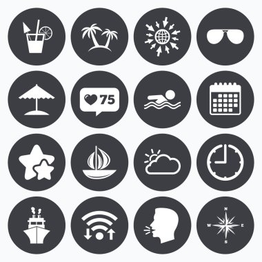 Gezi, gemi ve yat simgeleri cruise. Seyahat işaretleri.