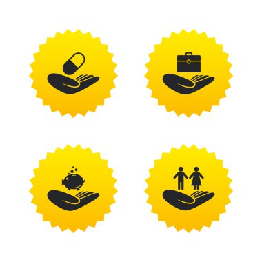 Yardım simgeleri eller. Koruma ve sigorta.