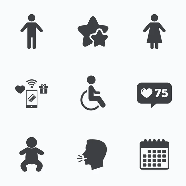 WC toilet icons. Human male or female signs. — Stock Vector