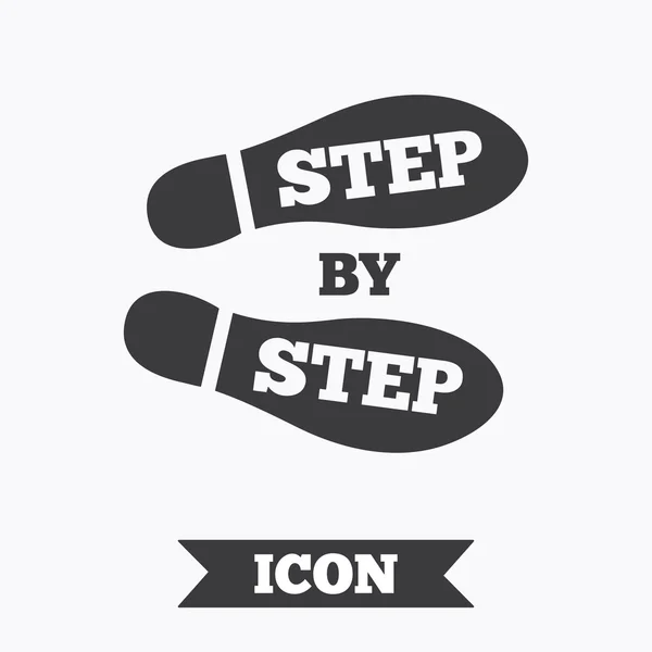 Stap voor stap teken pictogram. voetafdruk schoenen symbool. — Stockvector