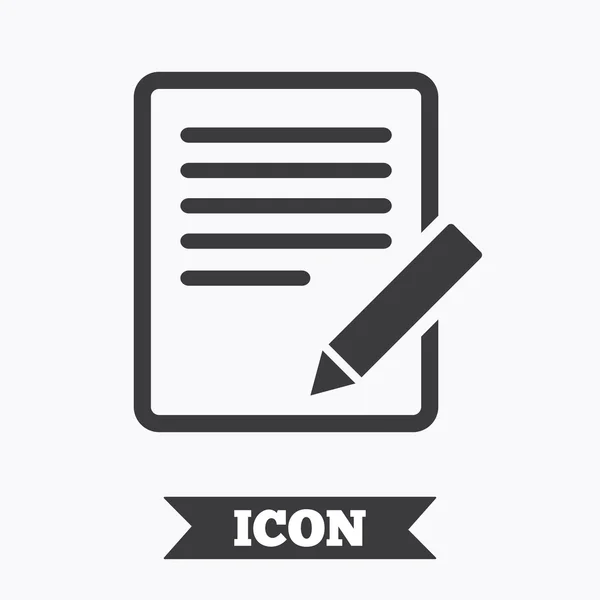 Editar icono de signo de documento. Editar botón de contenido . — Vector de stock