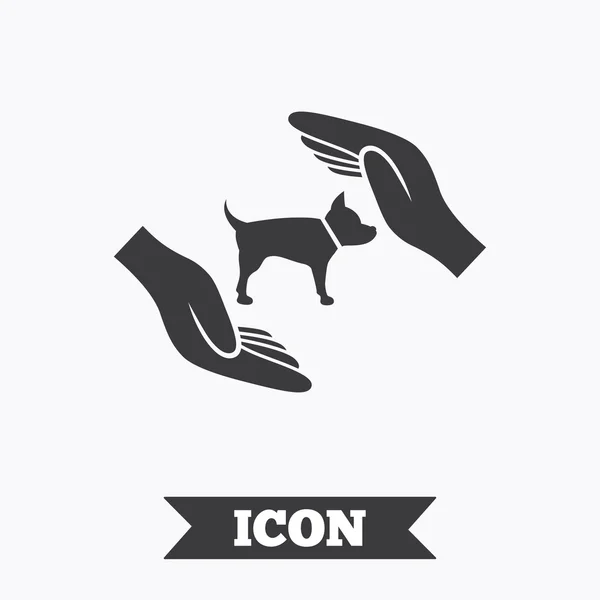 Protección de animales mascotas signo icono. Manos. . — Vector de stock