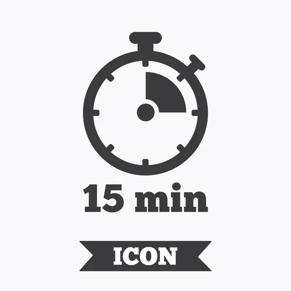 Timer sign icon. 15 minutes stopwatch symbol. — Stock Vector