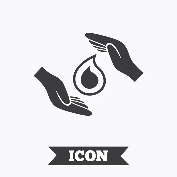 Guardar icono signo de agua. Las manos protegen la gota de agua . — Vector de stock