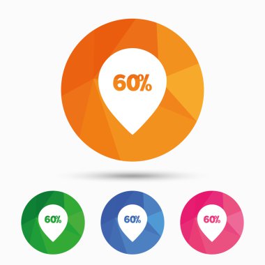 yüzde 60'ı Satılık işaretçi etiket işareti simgesi.