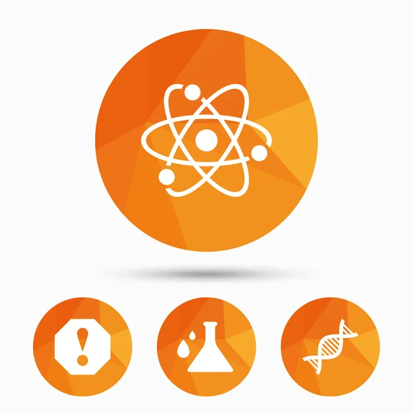 Aandacht en dna pictogrammen. chemie kolf. — Stockvector