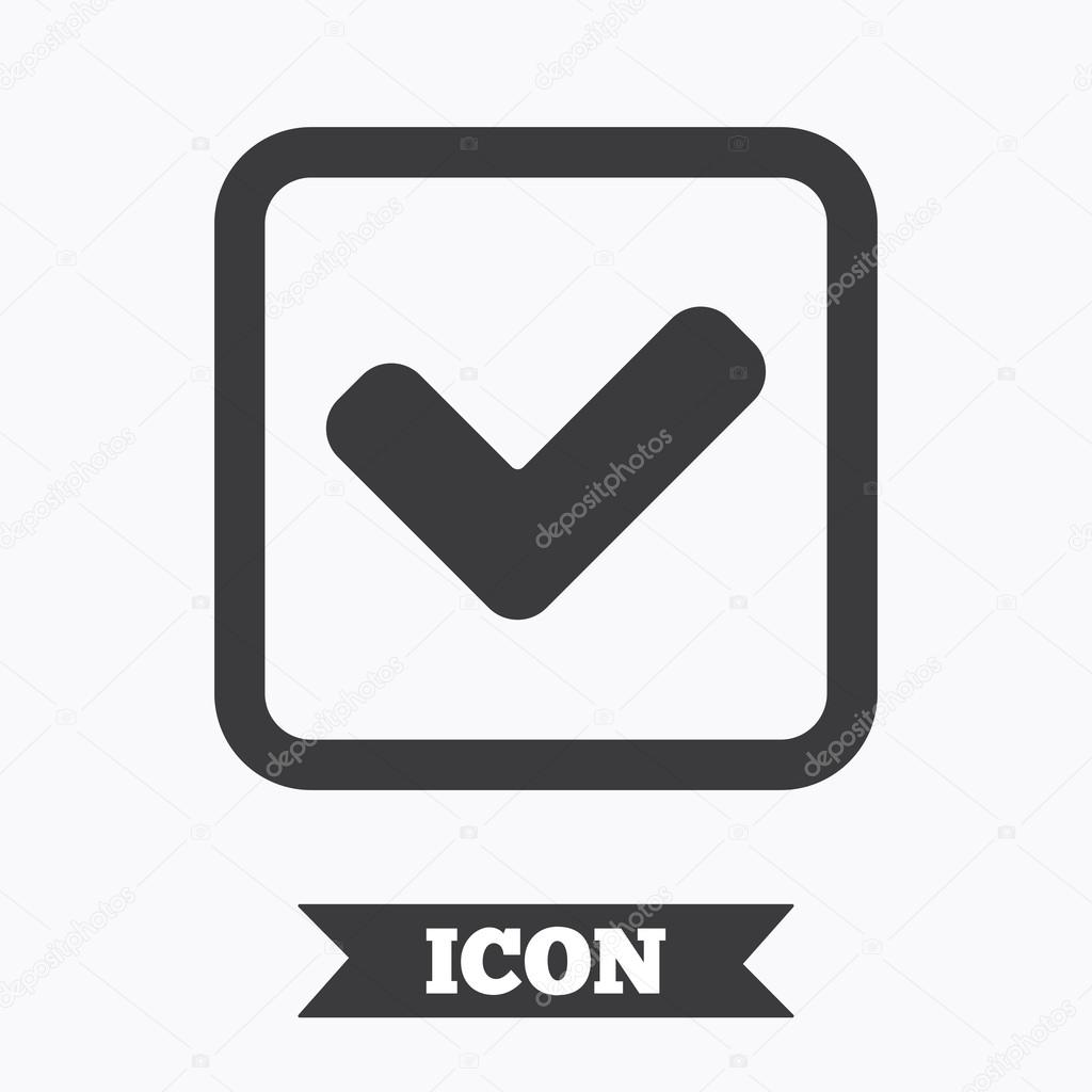 Check mark sign icon. Yes square symbol. Confirm approved. Graphic design element. Flat check symbol on white background. Vector