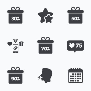 Satılık hediye kutusu etiketi simgeler. 