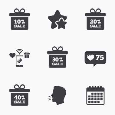 Satılık hediye kutusu etiketi simgeler.  