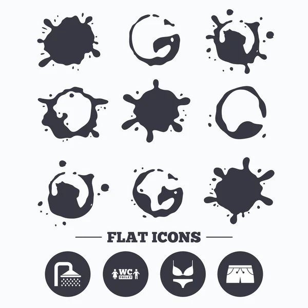 Swimming pool icons. Shower and swimwear signs. — Stockvector