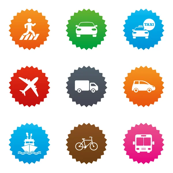 De pictogrammen van het vervoer. Auto, fiets, bus — Stockvector