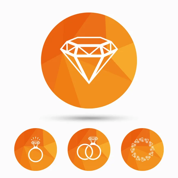 Rings icons. Jewelry with diamond signs. — Stock Vector