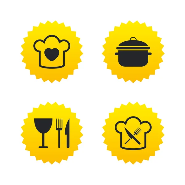Chapeau chef, icônes de cuisine — Image vectorielle
