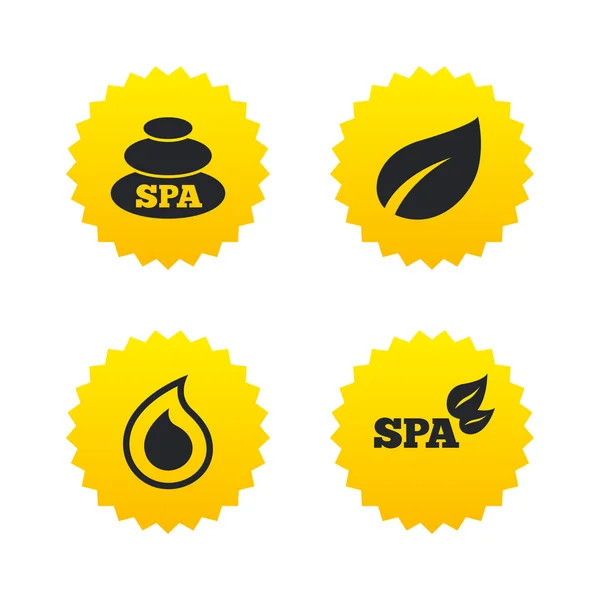 Iconos de piedras de spa. Gota de agua con símbolos de hoja . — Vector de stock