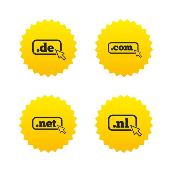 De, Com, Net and Nl. domain icons — Stock Vector